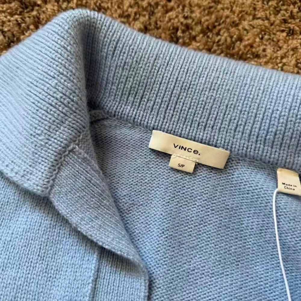 VINCE Johnny Collar Wool Blend Blue Sweater Size Small nwt - Picture 3 of 7